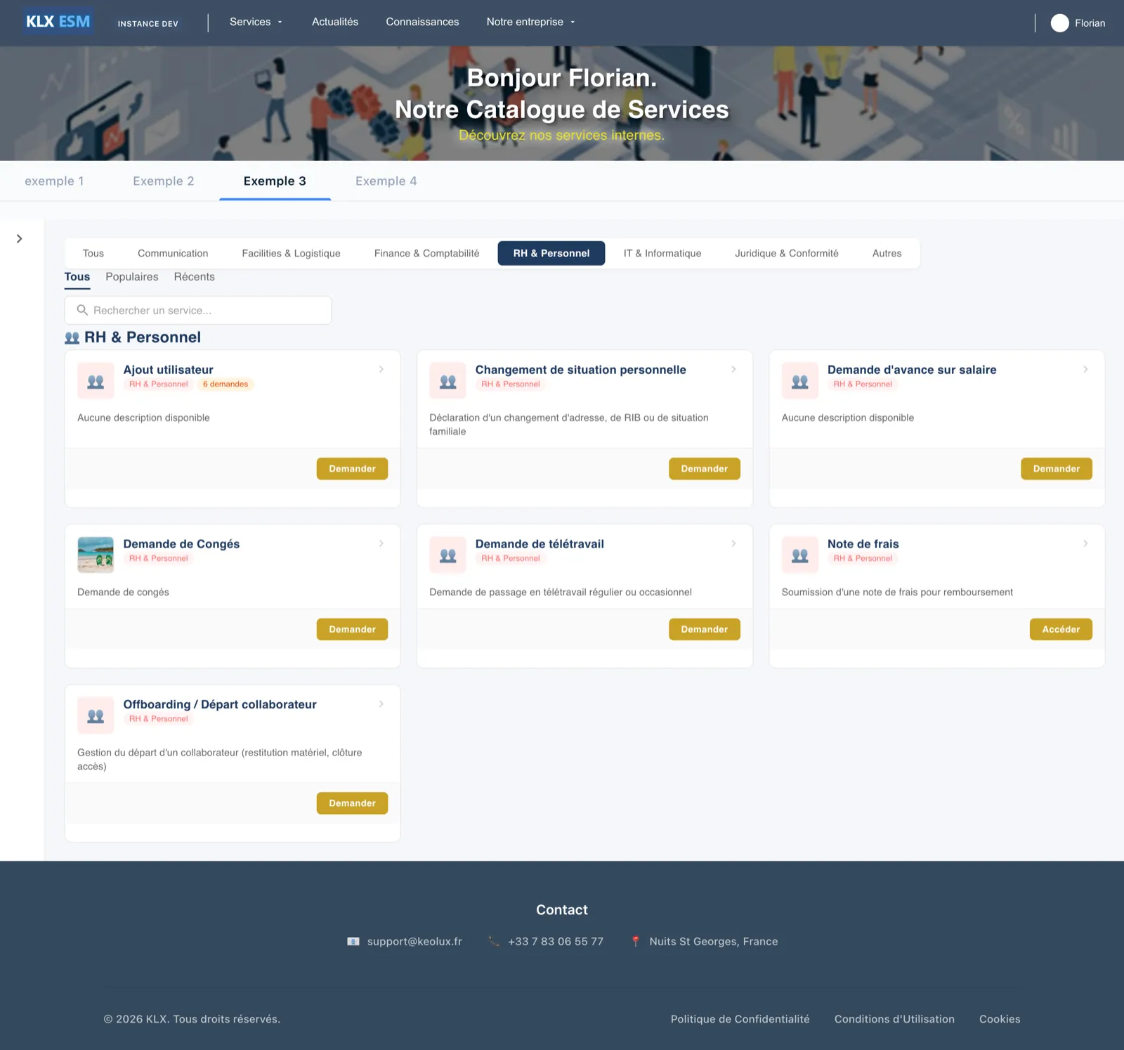 Portail self-service KLX ESM — catalogue RH