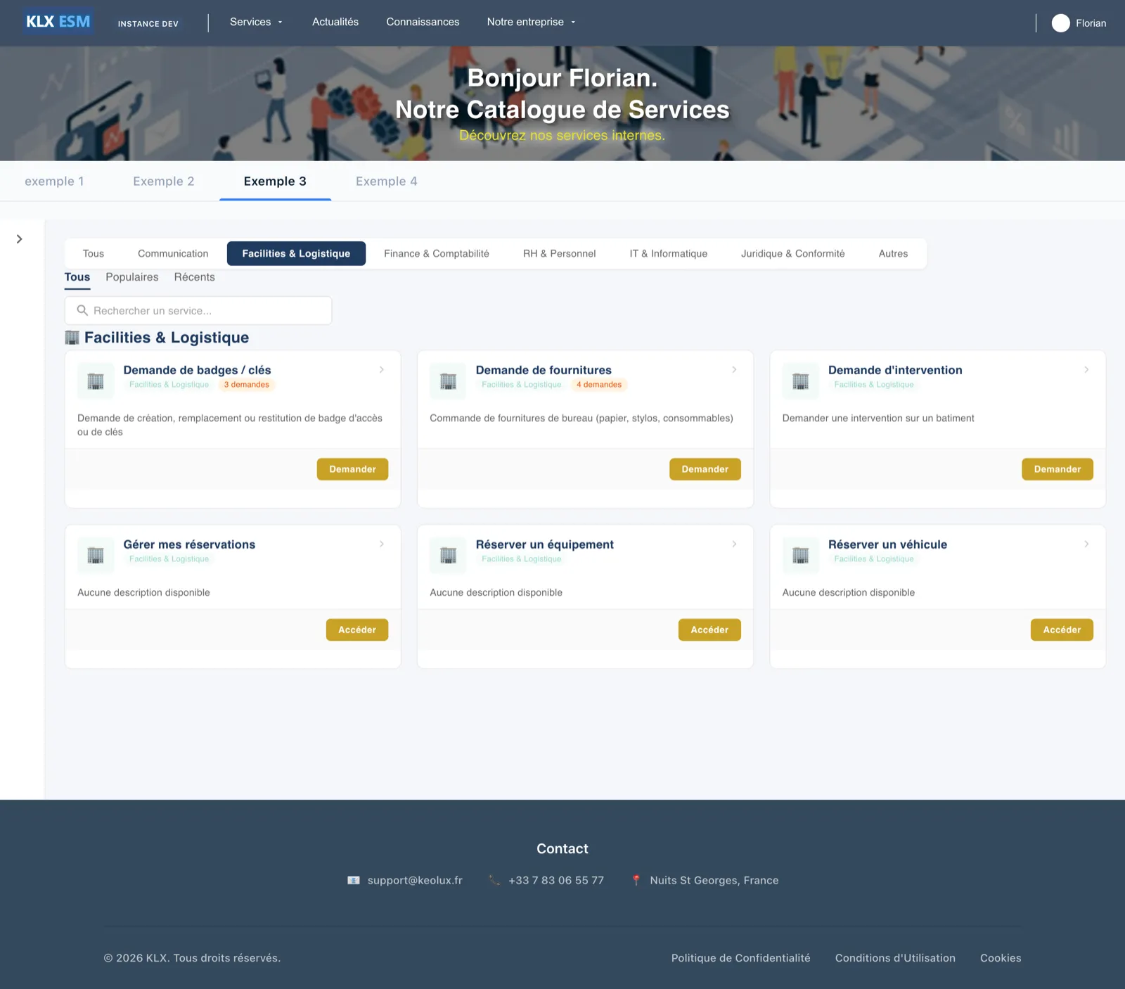 Portail self-service KLX ESM — services généraux