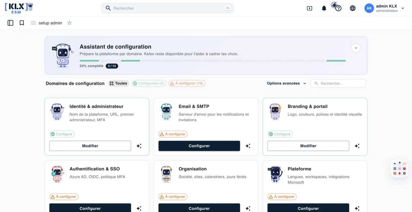 Administration et configuration de KLX ESM