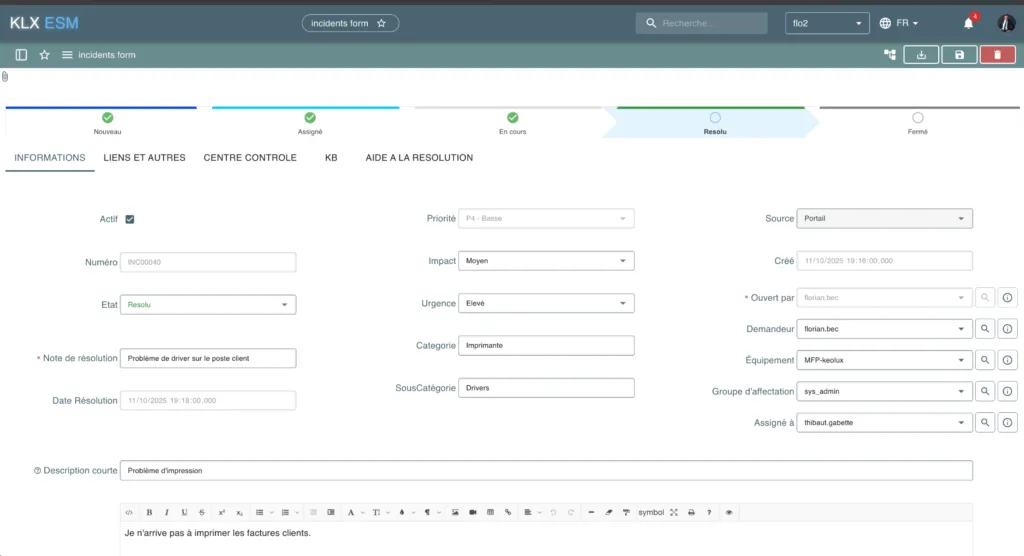 incidents itsm klx esm