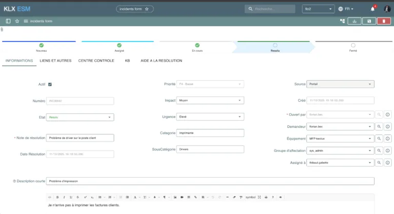 incidents itsm klx esm