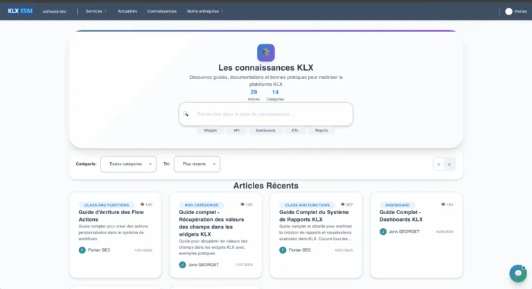 base de connaissances itsm klx esm