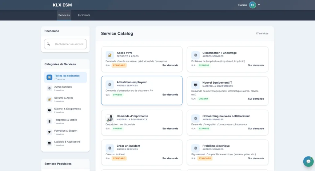 service catalog itsm klx esm