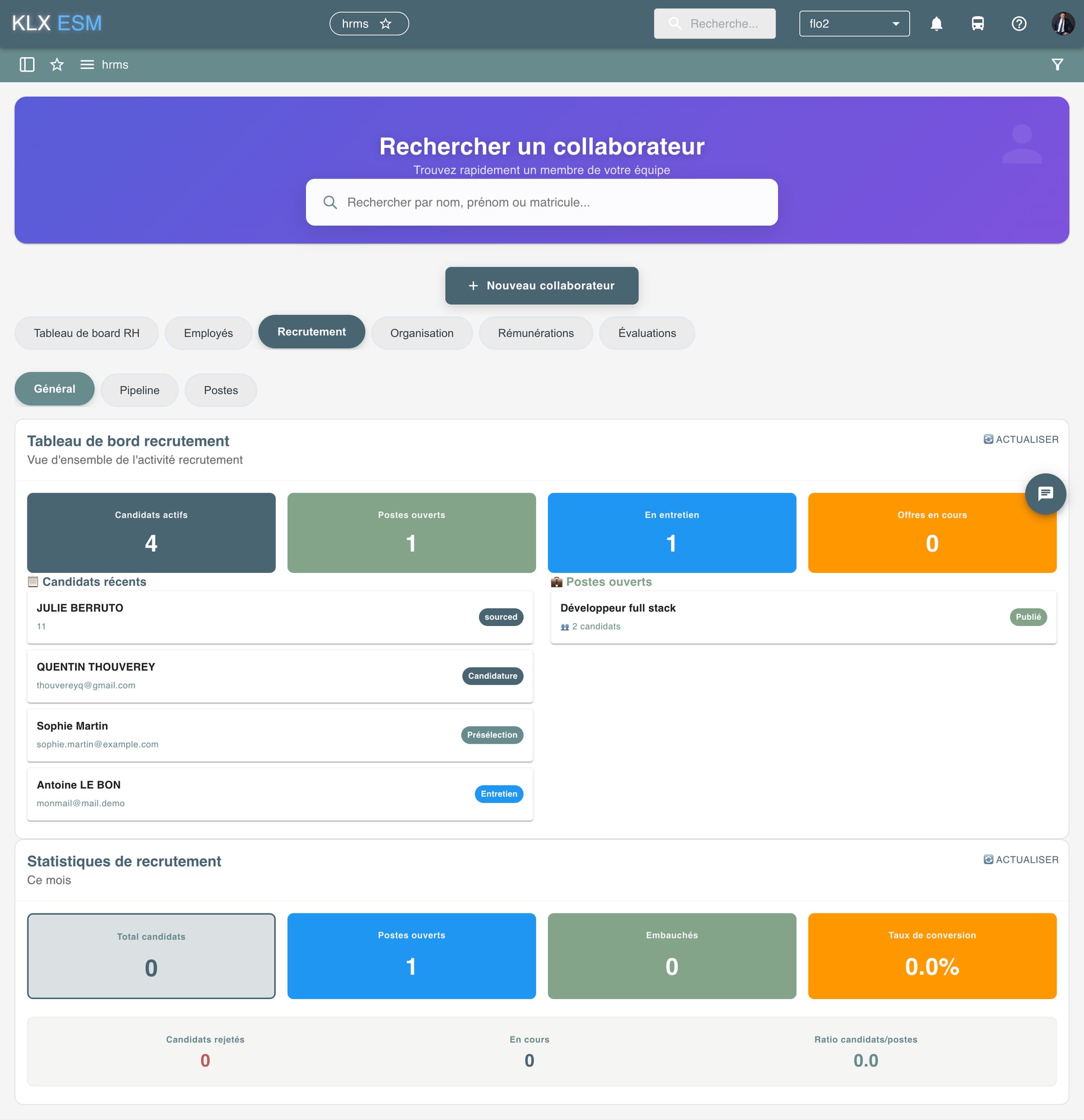 Module recrutement KLX ESM - Pipeline candidats